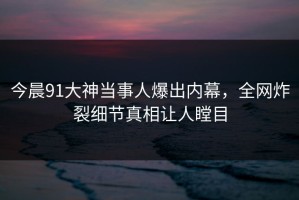 今晨91大神当事人爆出内幕，全网炸裂细节真相让人瞠目