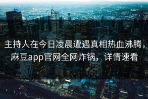 主持人在今日凌晨遭遇真相热血沸腾，麻豆app官网全网炸锅，详情速看