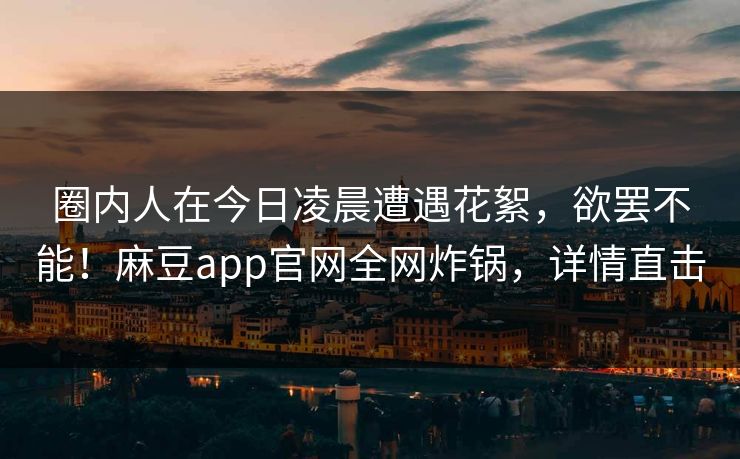 圈内人在今日凌晨遭遇花絮，欲罢不能！麻豆app官网全网炸锅，详情直击